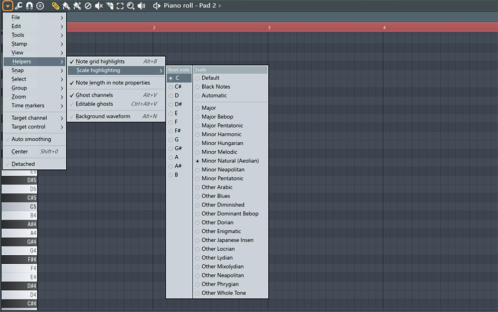 Highlight music scales in the digital audio workstation (DAW) FL Studio